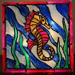 Hand Painted One Of A Kind Glass Block with LED Lights